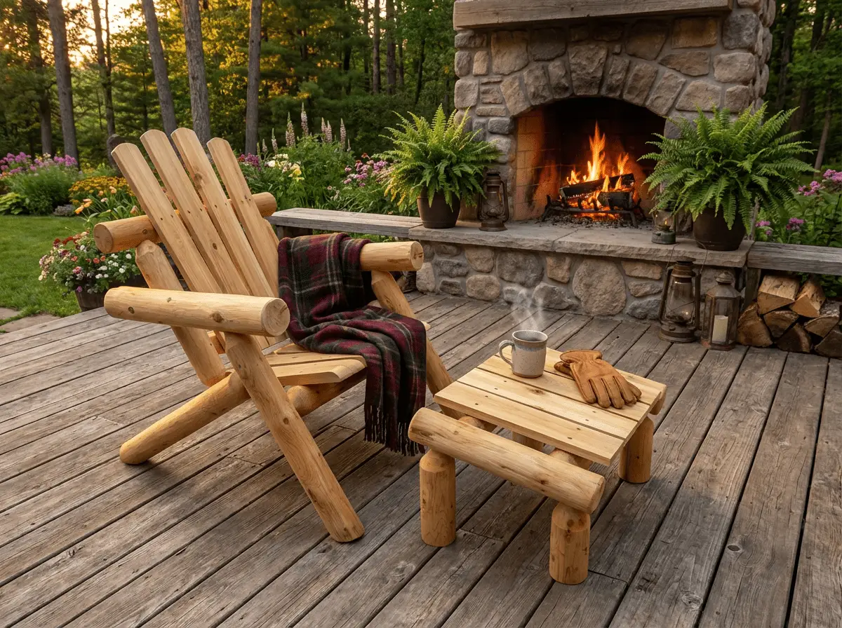 Log Wooden Deck Chair by Cedar Creek Rustic Furniture