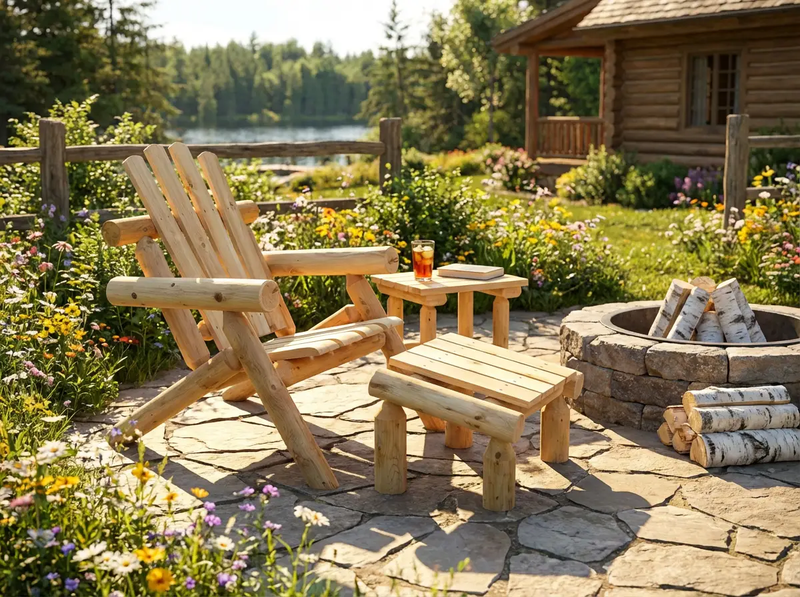Log Wooden Deck Chair by Cedar Creek Rustic Furniture