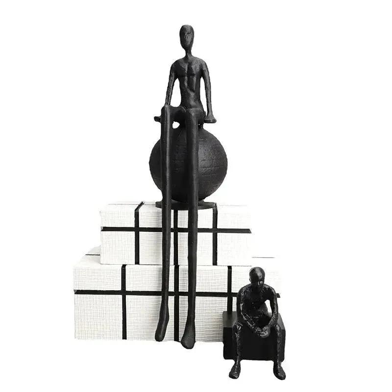 Abstract Long-Legged Thinker Sculpture Modern Matte Black Figurine by House Of Avana