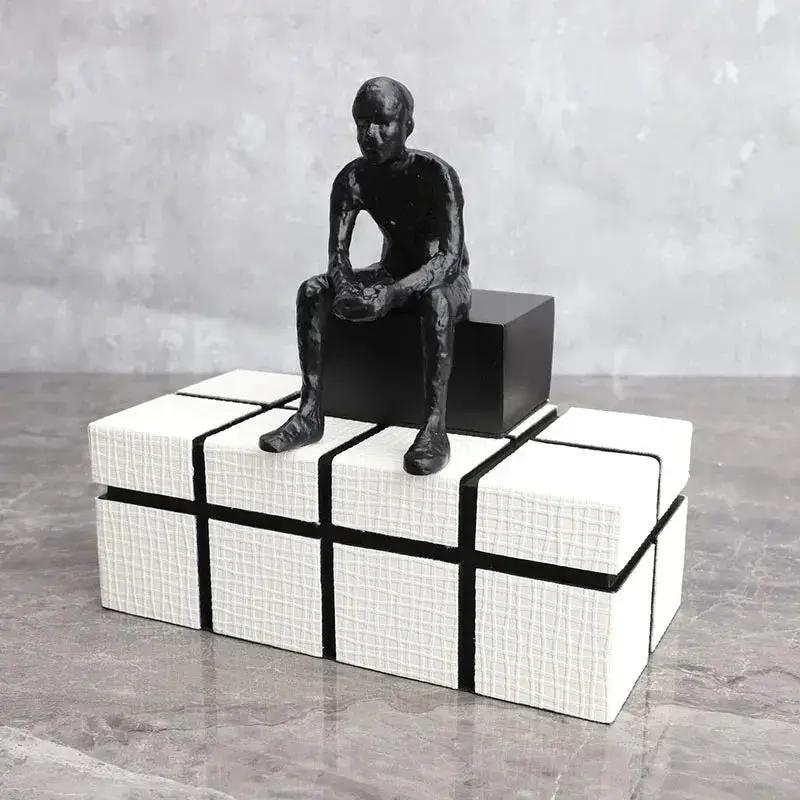 Abstract Long-Legged Thinker Sculpture Modern Matte Black Figurine by House Of Avana