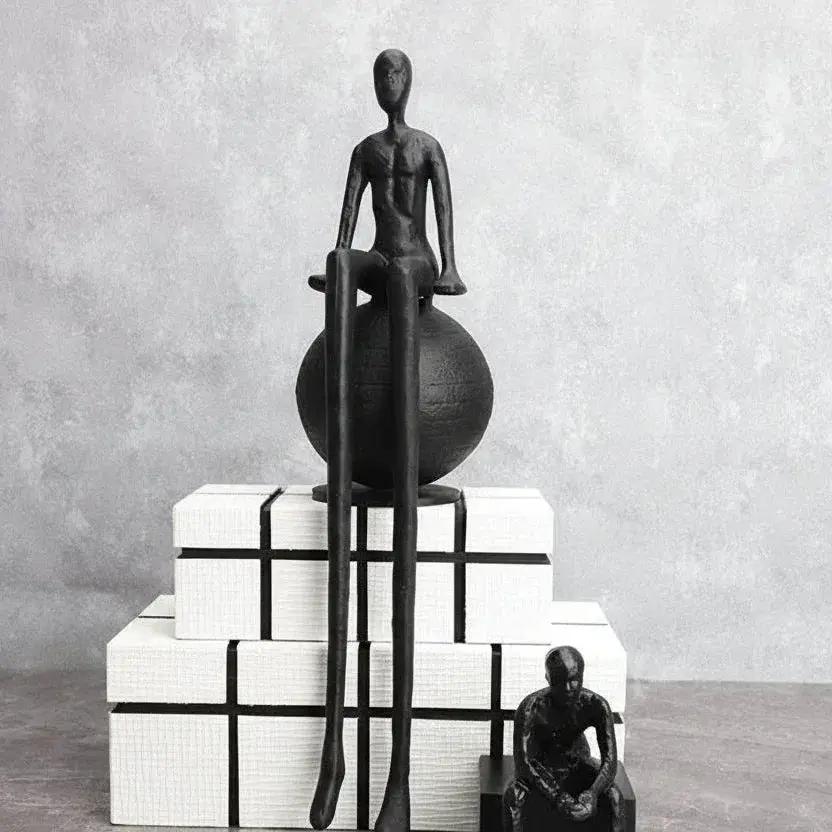 Abstract Long-Legged Thinker Sculpture Modern Matte Black Figurine by House Of Avana