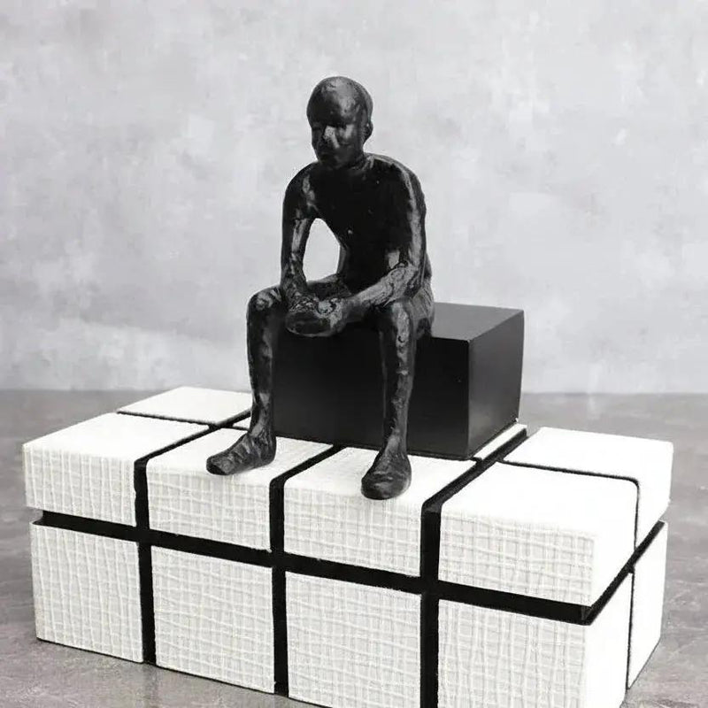 Abstract Long-Legged Thinker Sculpture Modern Matte Black Figurine by House Of Avana
