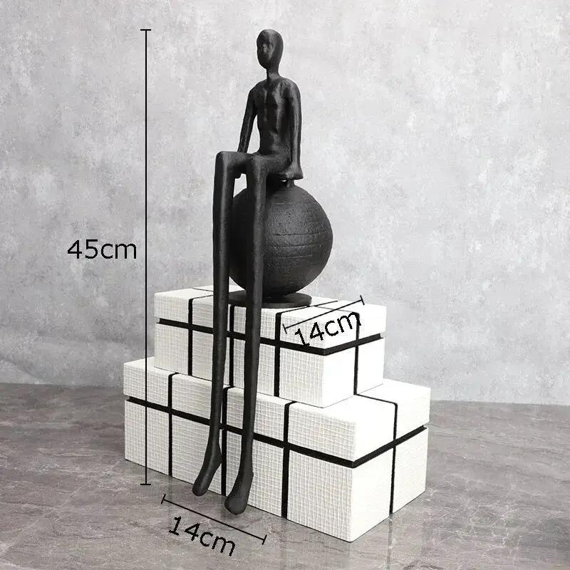 Abstract Long-Legged Thinker Sculpture Modern Matte Black Figurine by House Of Avana