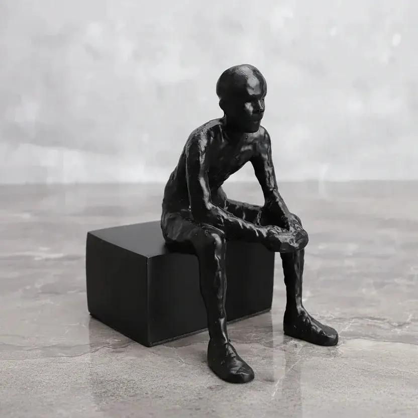 Abstract Long-Legged Thinker Sculpture Modern Matte Black Figurine by House Of Avana