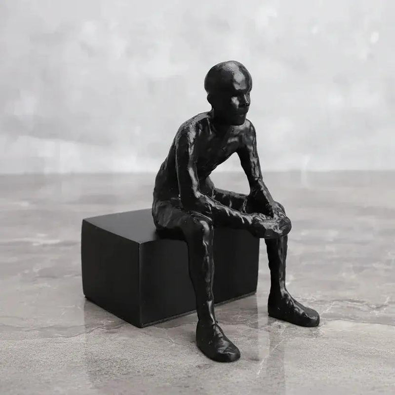 Abstract Long-Legged Thinker Sculpture Modern Matte Black Figurine by House Of Avana