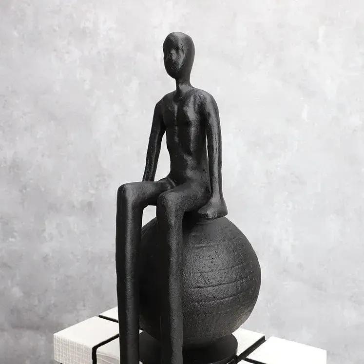 Abstract Long-Legged Thinker Sculpture Modern Matte Black Figurine by House Of Avana