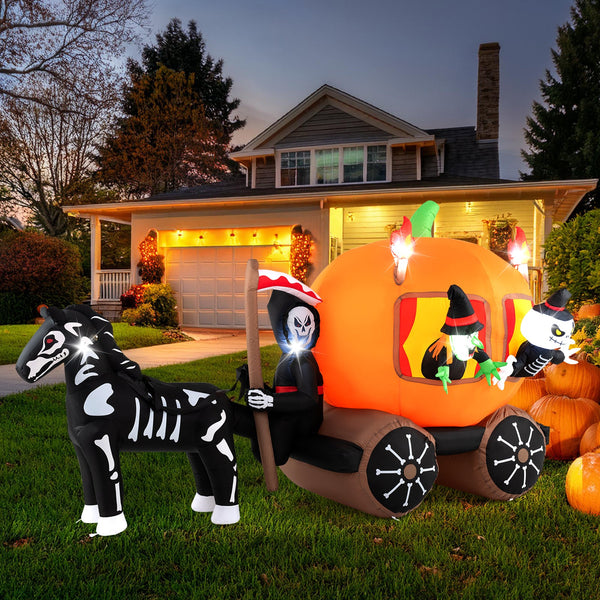 10.2 Feet Long Halloween Inflatable Carriage with Pumpkin and 2 Ghosts, photo 2 of 8