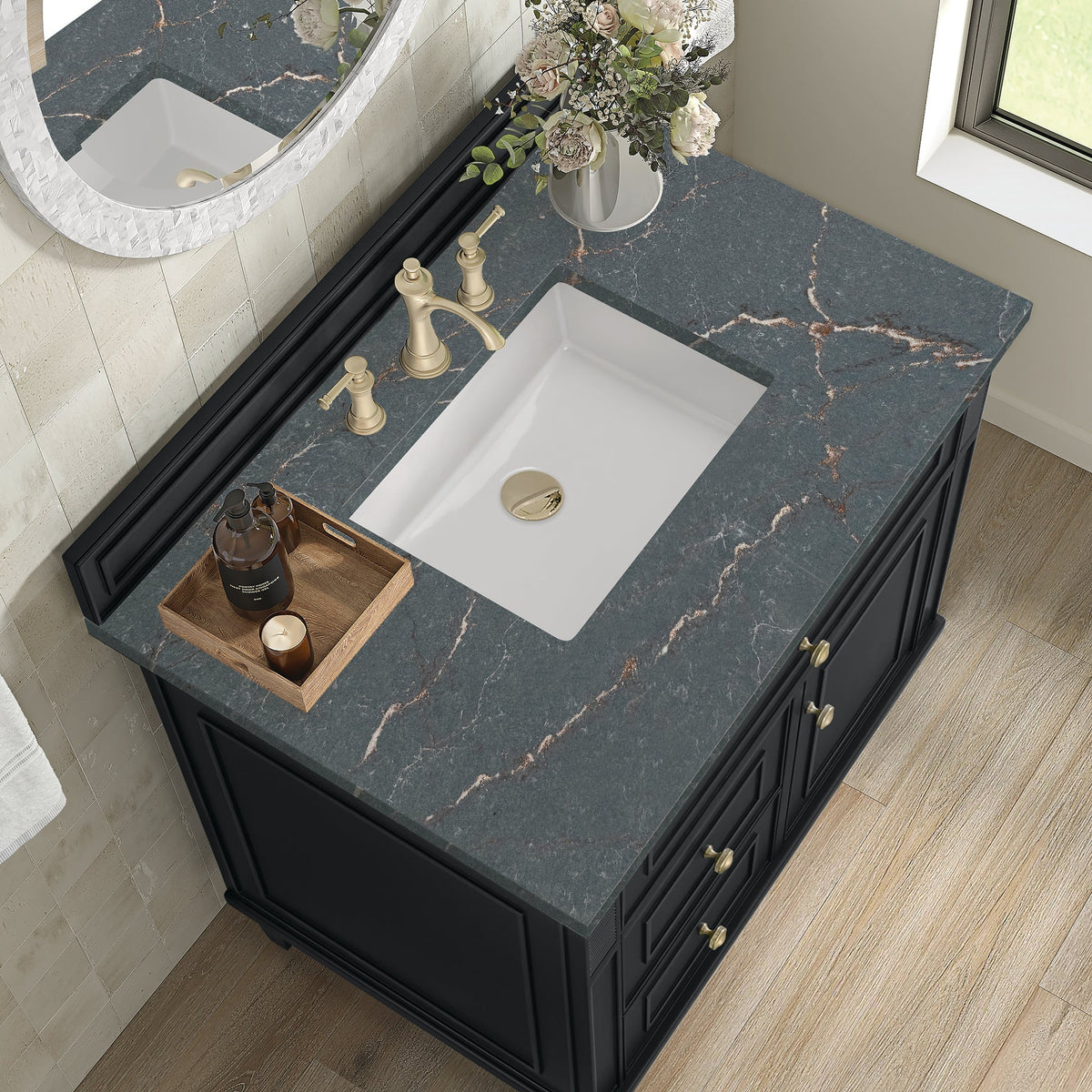 James Martin Lorelai 36" Single Bathroom Vanity, Black Onyx with Parisien Bleu countertop