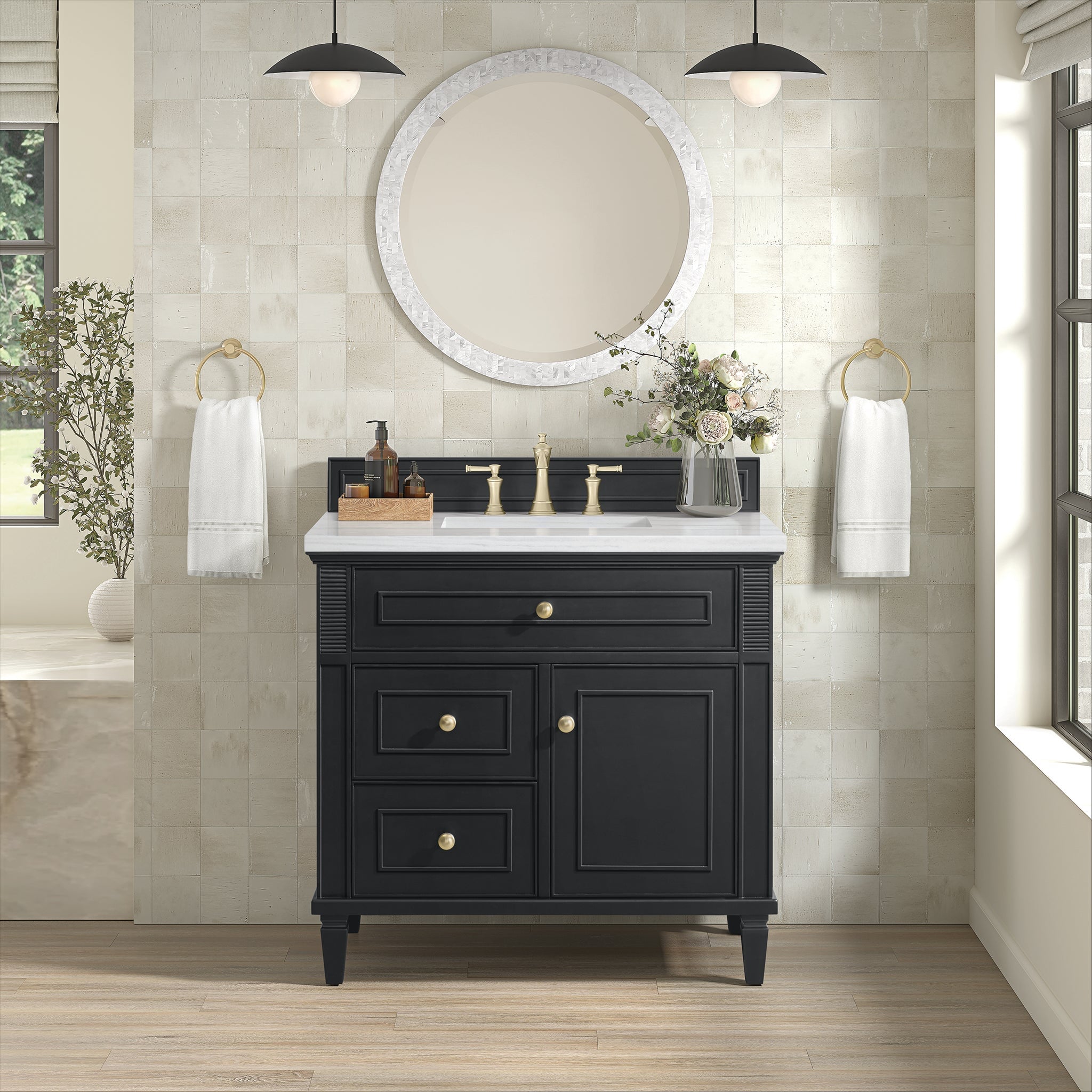 James Martin Lorelai 36" Single Bathroom Vanity, Black Onyx, cabinet without a countertop
