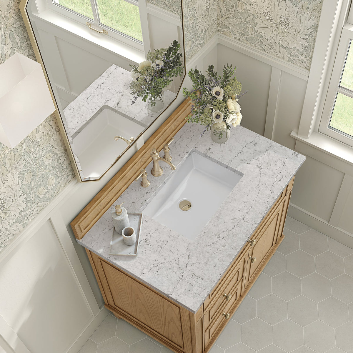 James Martin Lorelai 36" Single Bathroom Vanity, Light Natural Oak with Eternal Jasmine Pearl countertop