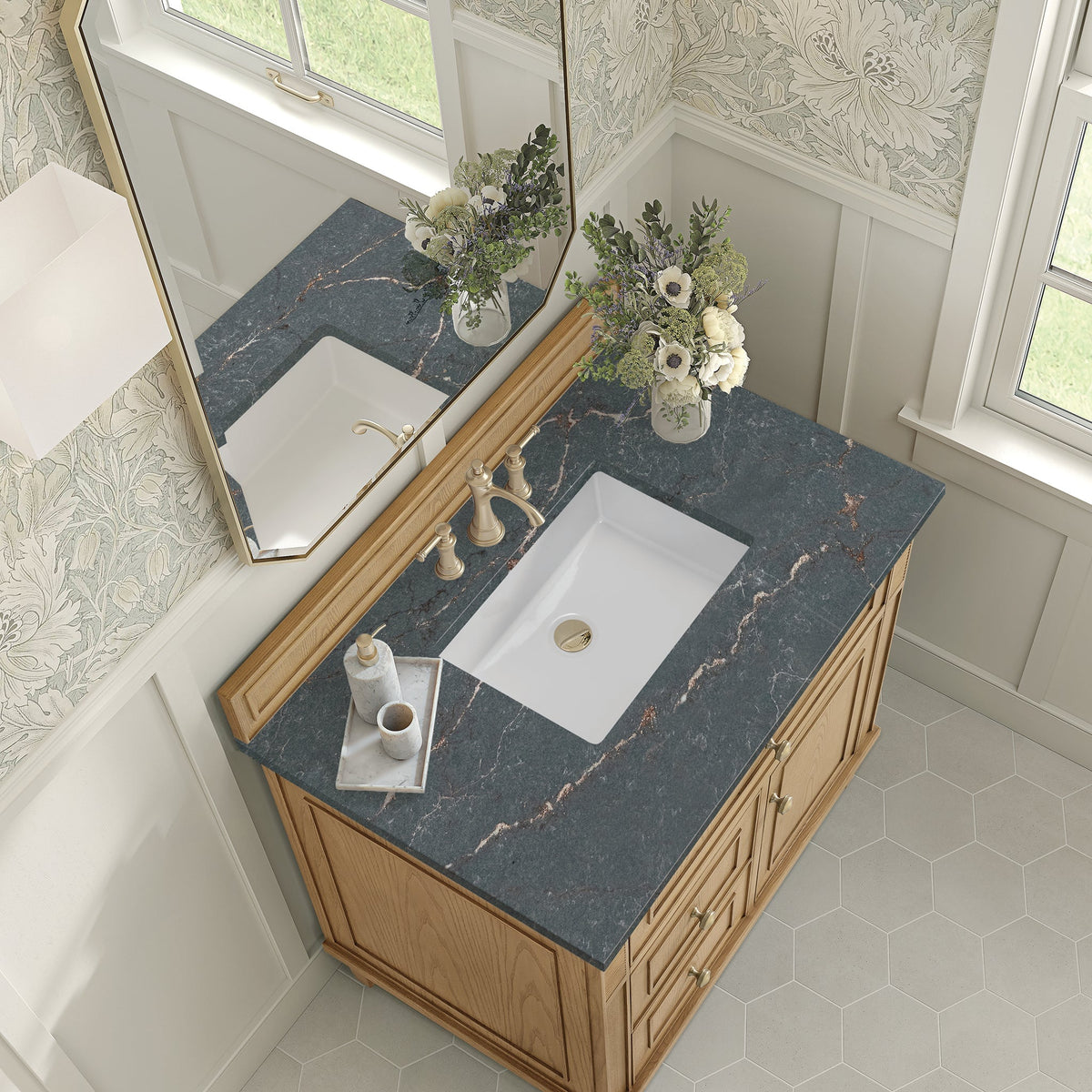 James Martin Lorelai 36" Single Bathroom Vanity, Light Natural Oak with Parisien Bleu countertop