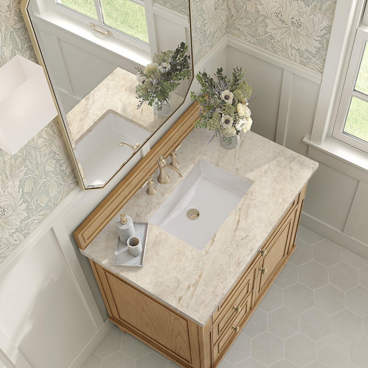 James Martin Lorelai 36" Single Bathroom Vanity, Light Natural Oak with Tajnar countertop
