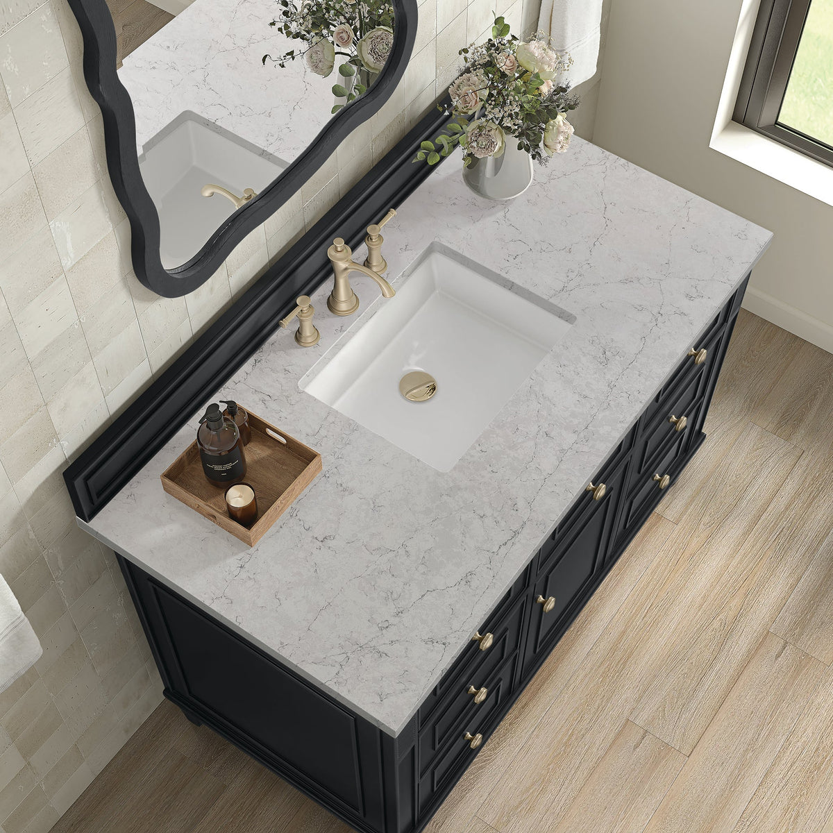 James Martin Lorelai 48" Single Bathroom Vanity, Black Onyx with Eternal Jasmine Pearl countertop