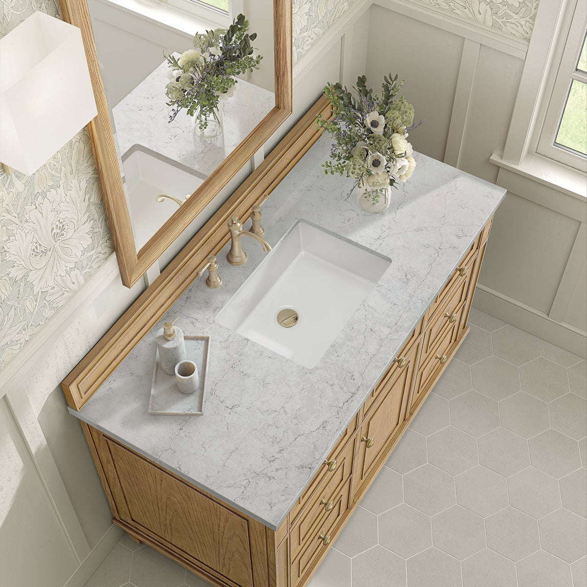 James Martin Lorelai 48" Single Bathroom Vanity, Light Natural Oak with Eternal Jasmine Pearl countertop