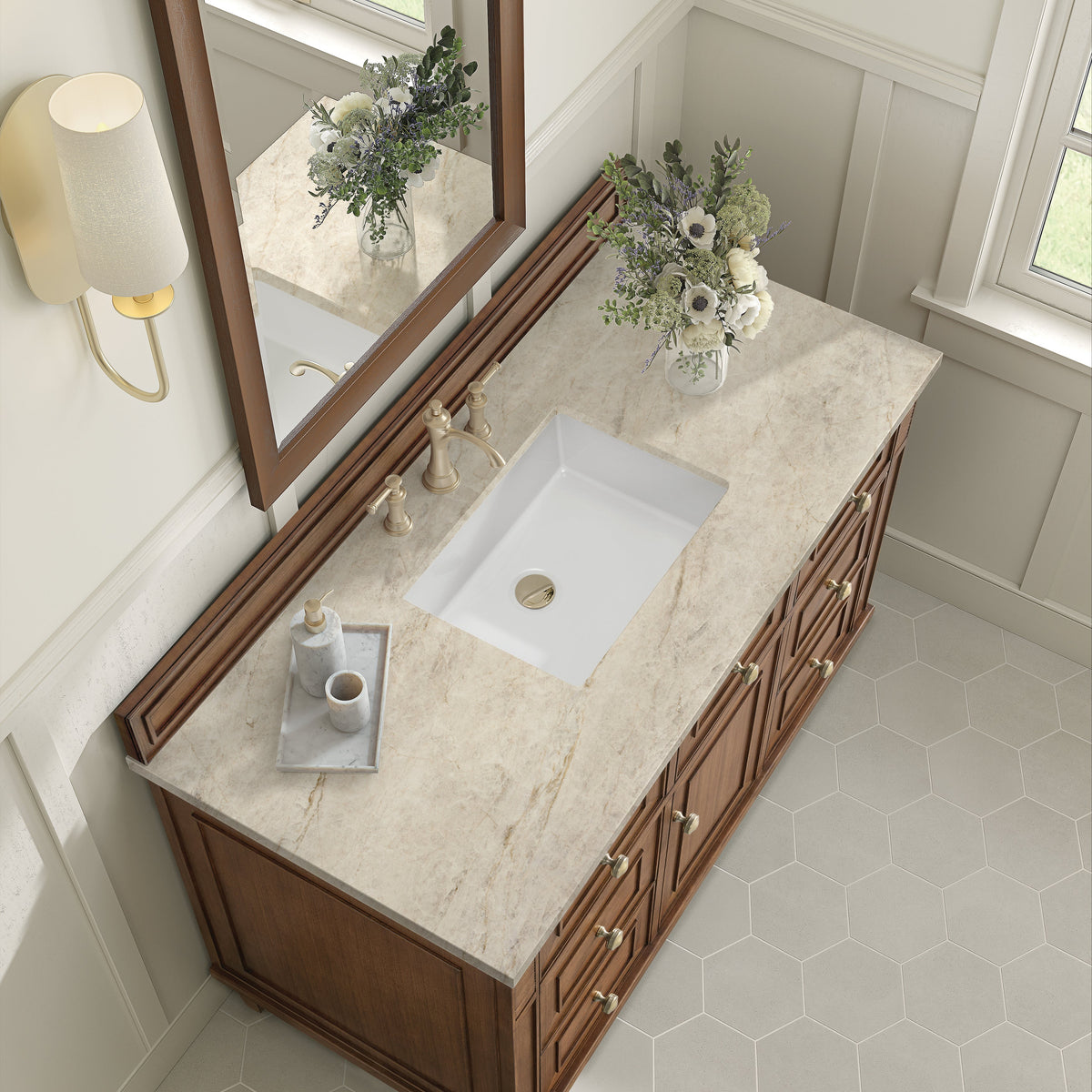 James Martin Lorelai 48" Single Bathroom Vanity, Mid-Century Walnut with Tajnar countertop