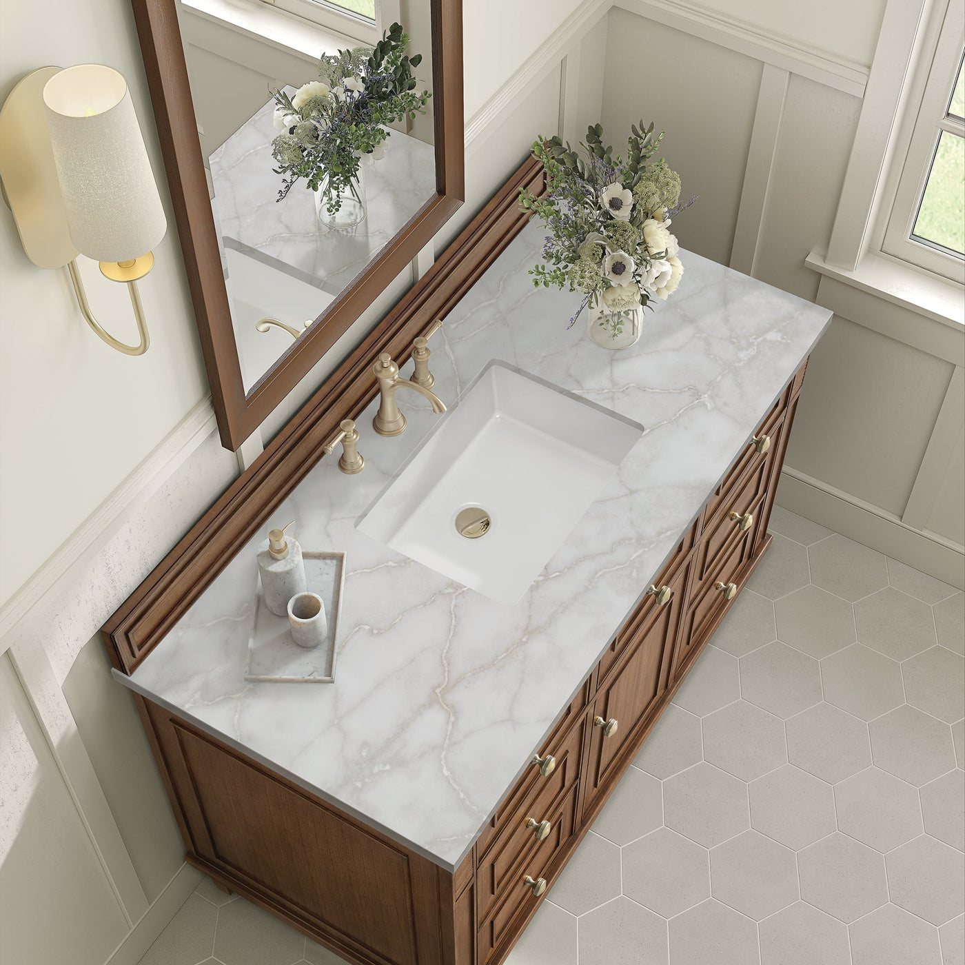 James Martin Lorelai 48" Single Bathroom Vanity, Mid-Century Walnut with Victorian Silver countertop