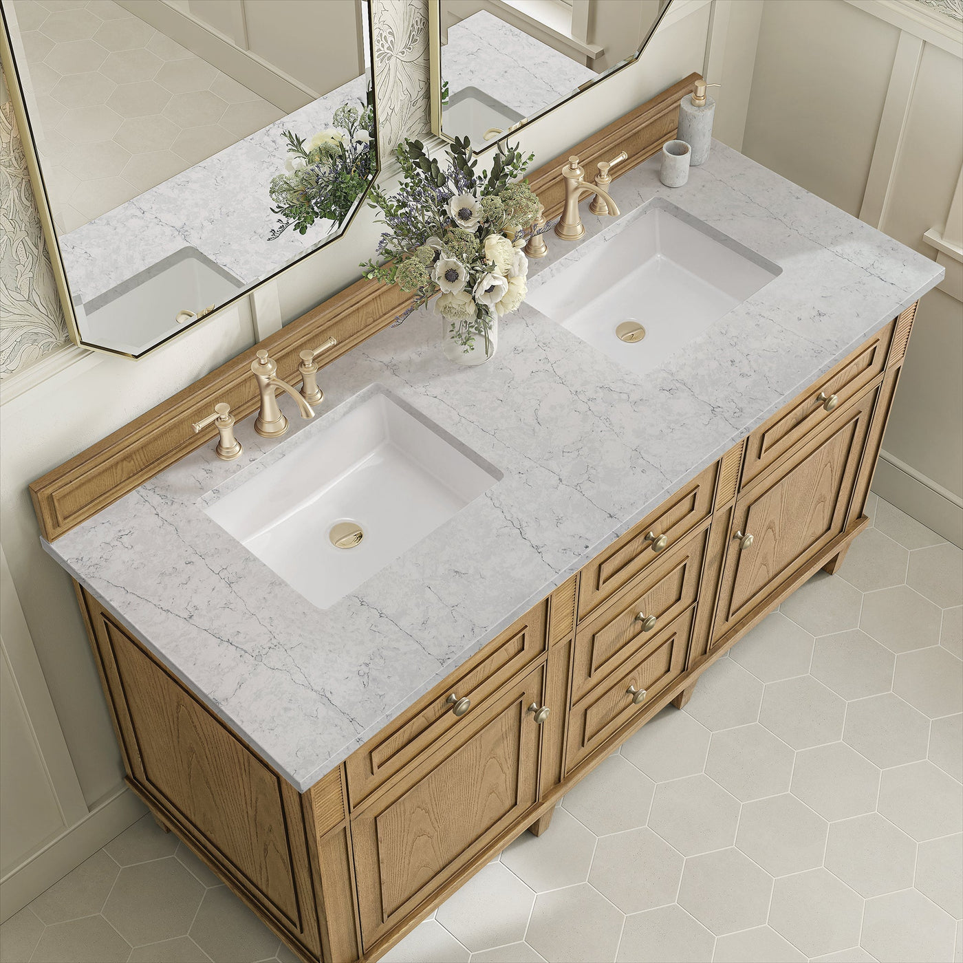 James Martin Lorelai 60" Double Bathroom Vanity, Light Natural Oak with Ethereal Noctis countertop