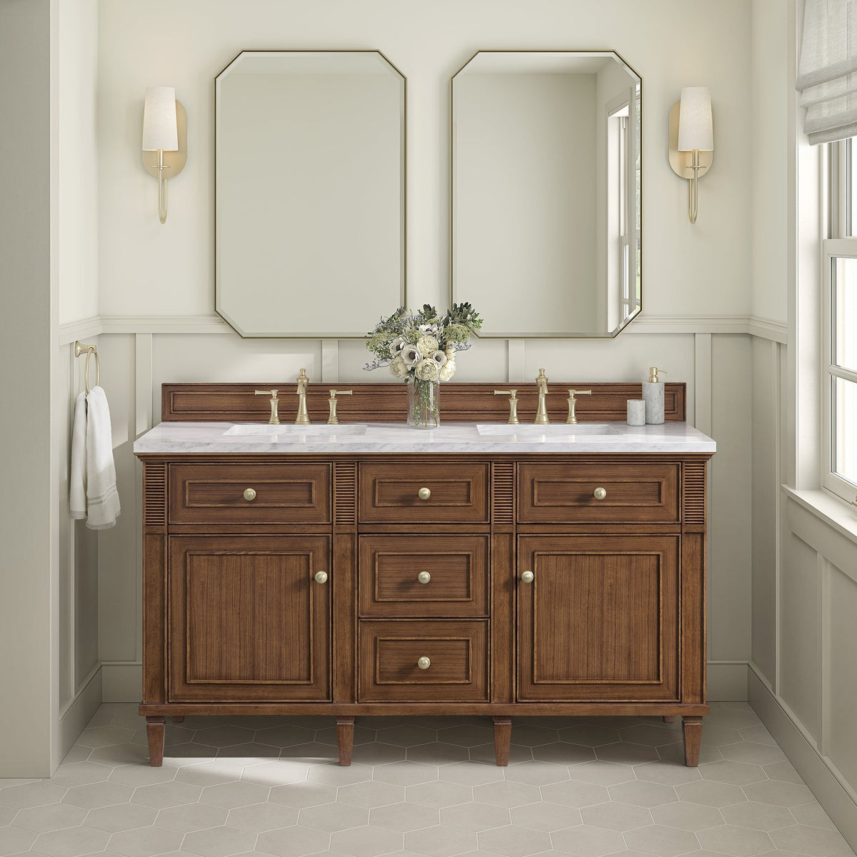 James Martin Lorelai 60" Double Bathroom Vanity, Mid-Century Walnut, cabinet without a countertop