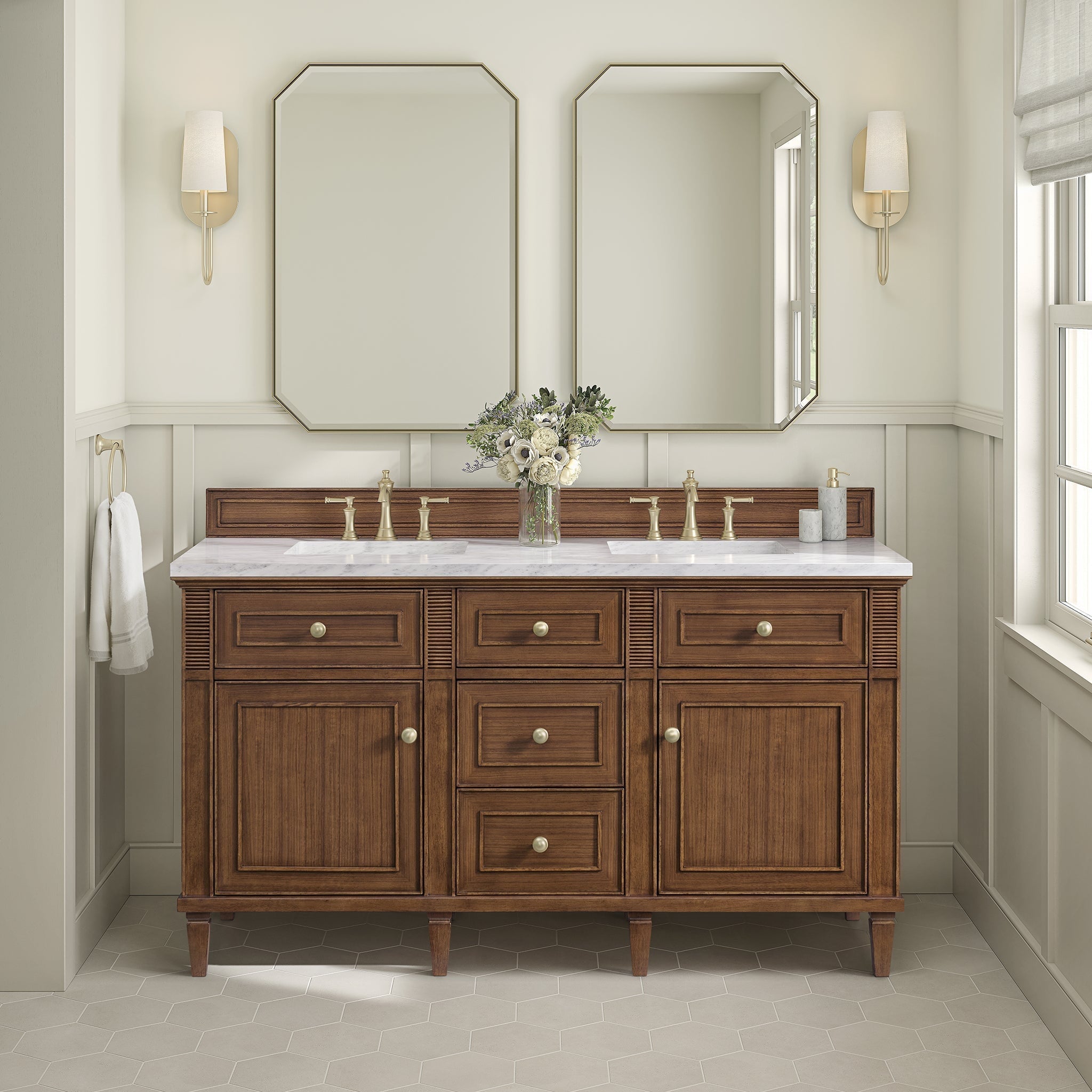 James Martin Lorelai 60" Double Bathroom Vanity, Mid-Century Walnut, cabinet without a countertop