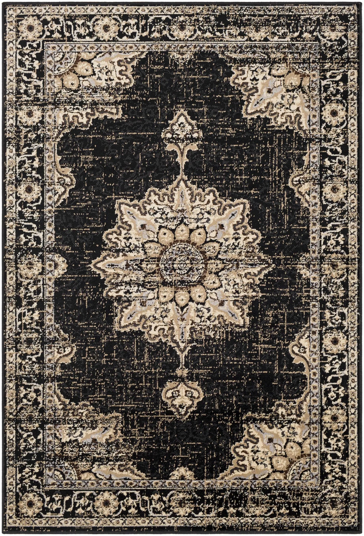Lostwithiel Black Medallion Rug by Boutique Rugs