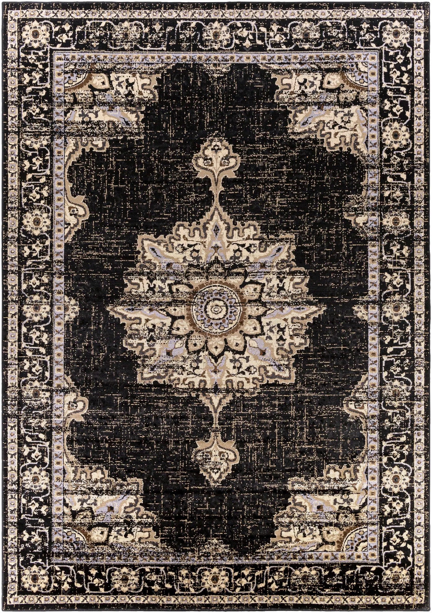 Lostwithiel Black Medallion Rug by Boutique Rugs