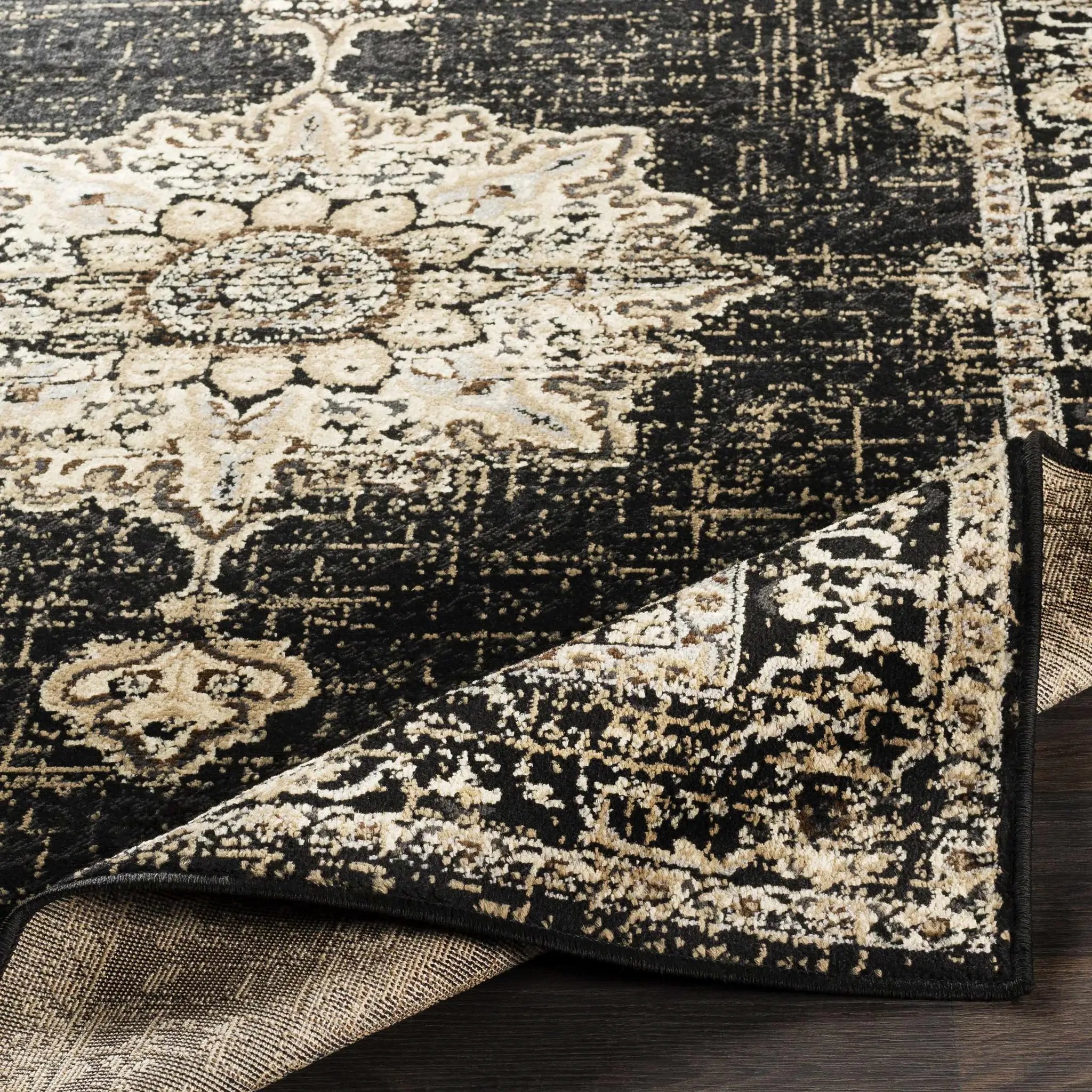 Lostwithiel Black Medallion Rug by Boutique Rugs