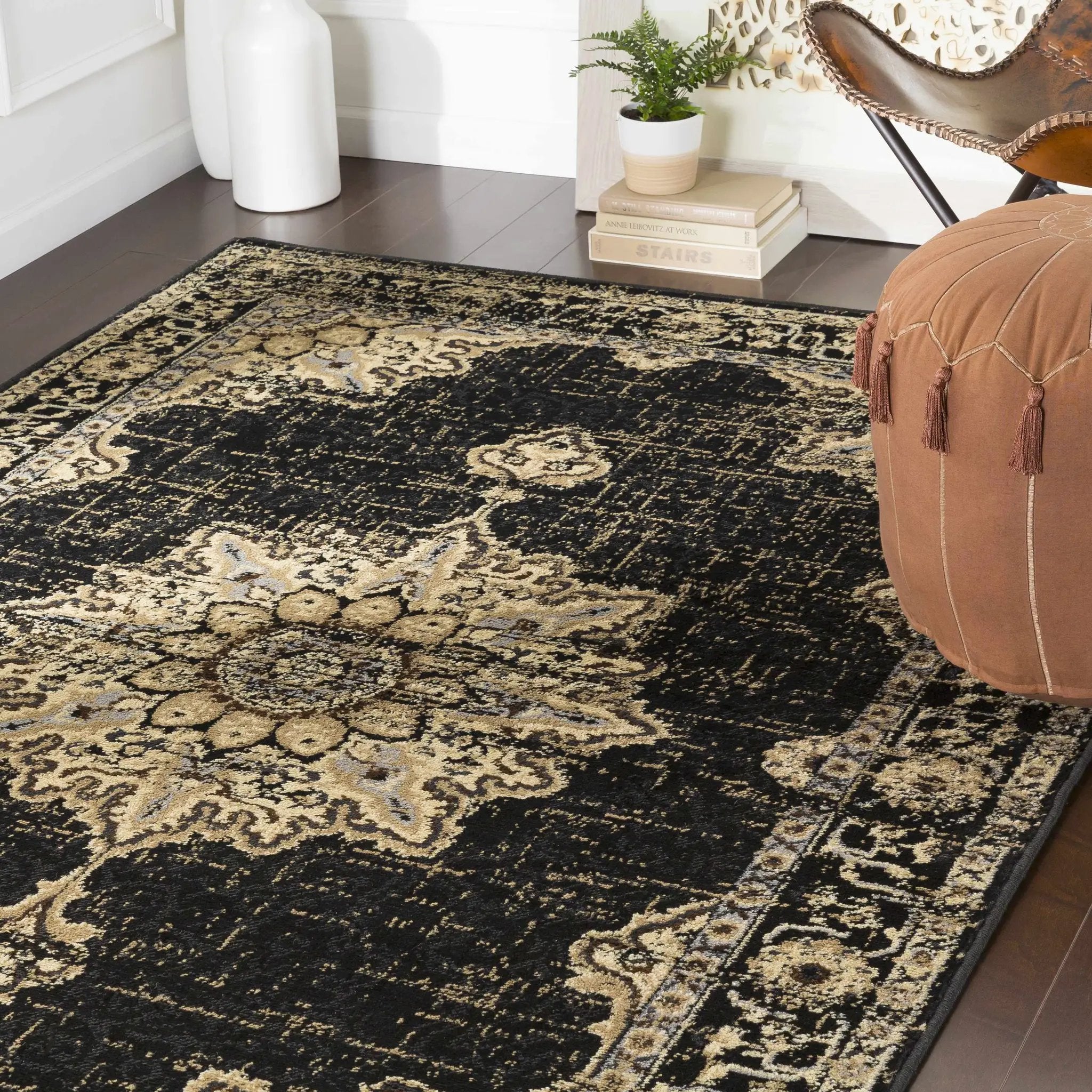 Lostwithiel Black Medallion Rug by Boutique Rugs