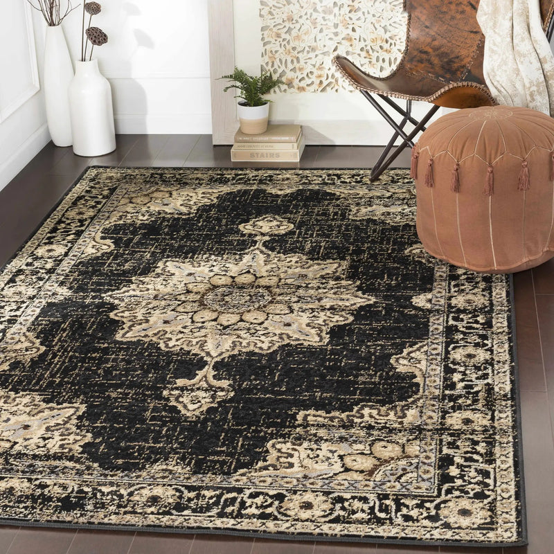 Lostwithiel Black Medallion Rug by Boutique Rugs