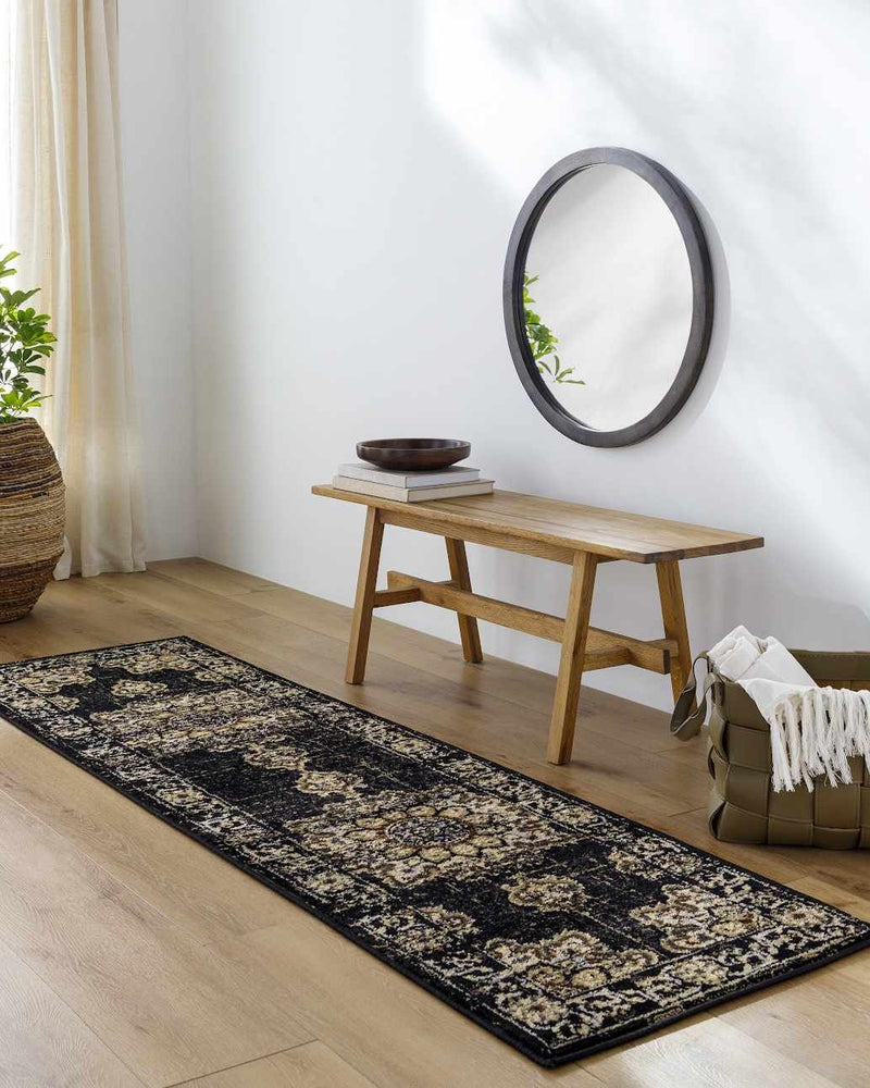 Lostwithiel Black Medallion Rug by Boutique Rugs