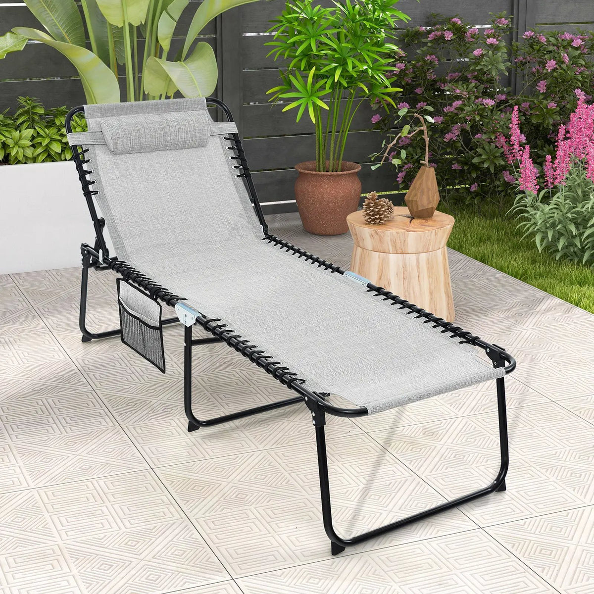 4 Position Folding Lounge Chaise with Adjustable Backrest and Footrest by DirectDeals