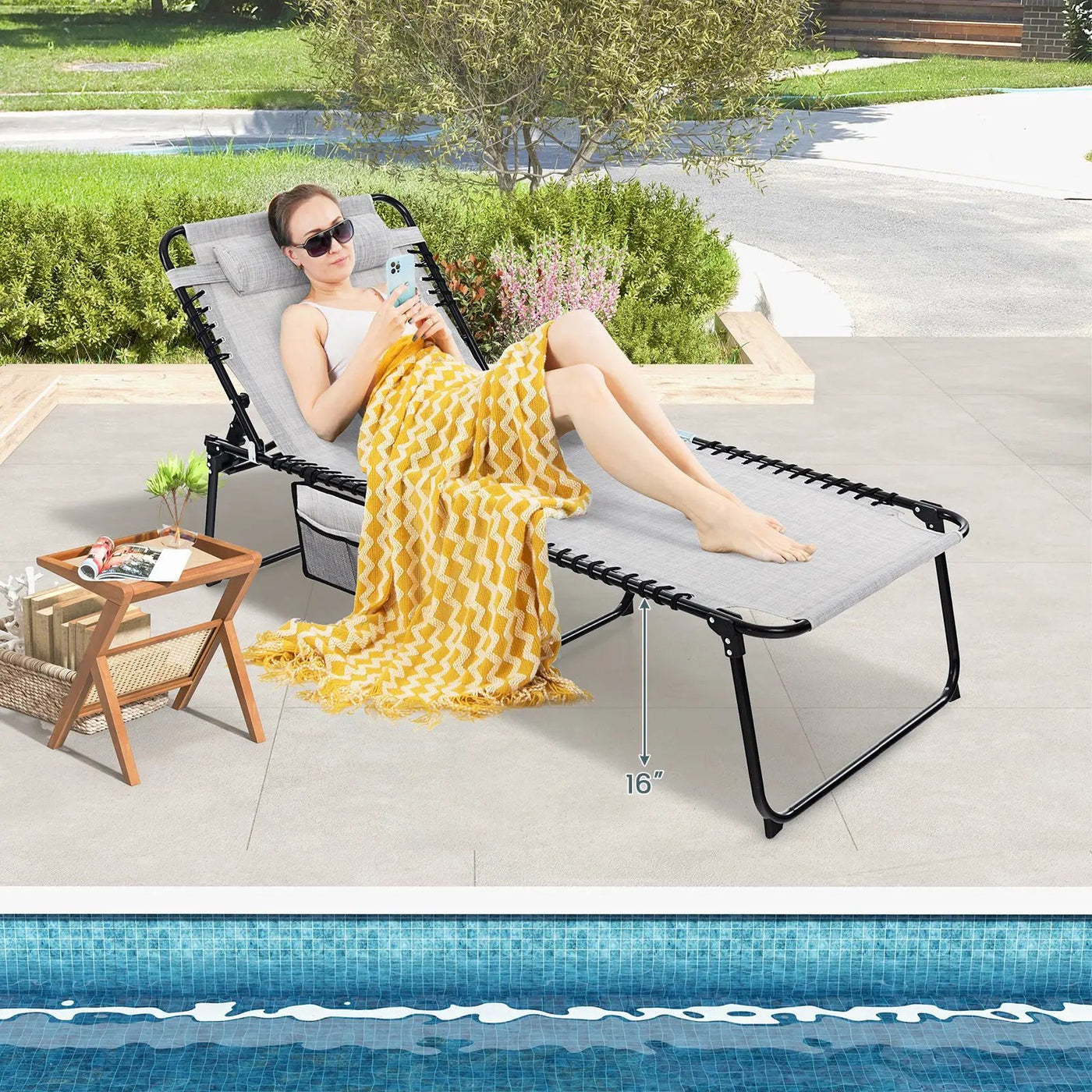 4 Position Folding Lounge Chaise with Adjustable Backrest and Footrest by DirectDeals