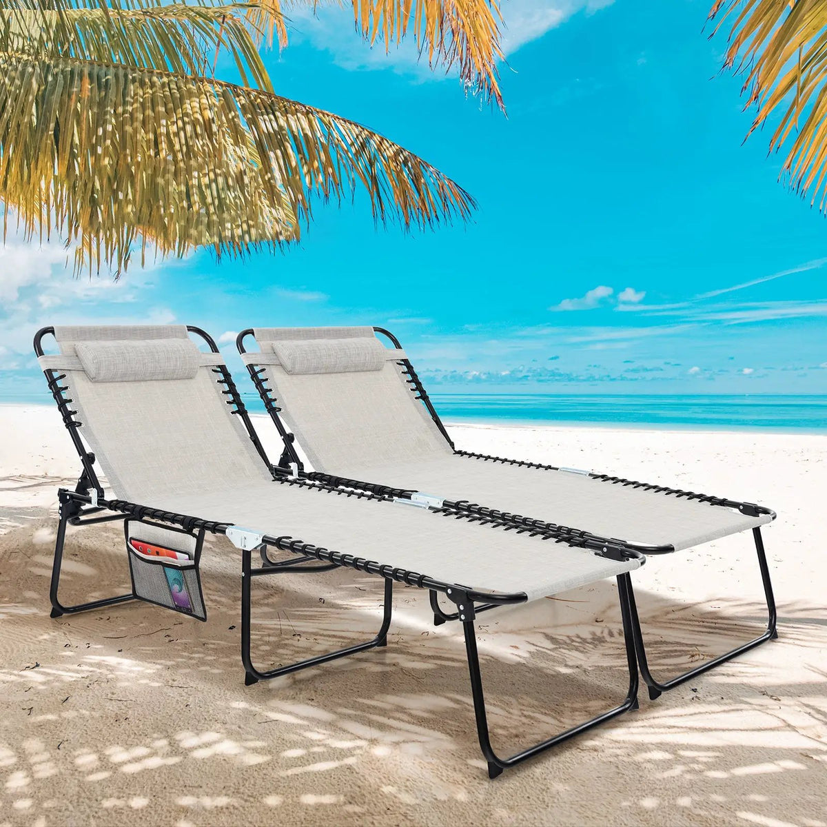 4 Position Folding Lounge Chaise with Adjustable Backrest and Footrest by DirectDeals