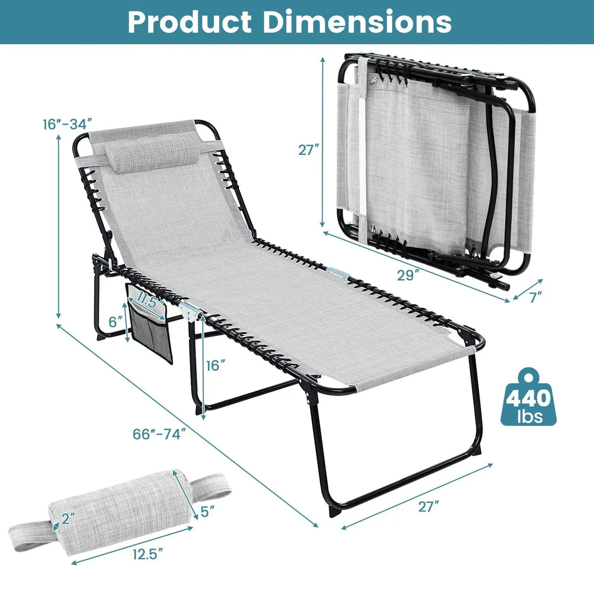 4 Position Folding Lounge Chaise with Adjustable Backrest and Footrest by DirectDeals