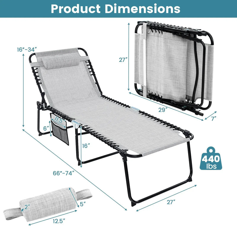 4 Position Folding Lounge Chaise with Adjustable Backrest and Footrest by DirectDeals