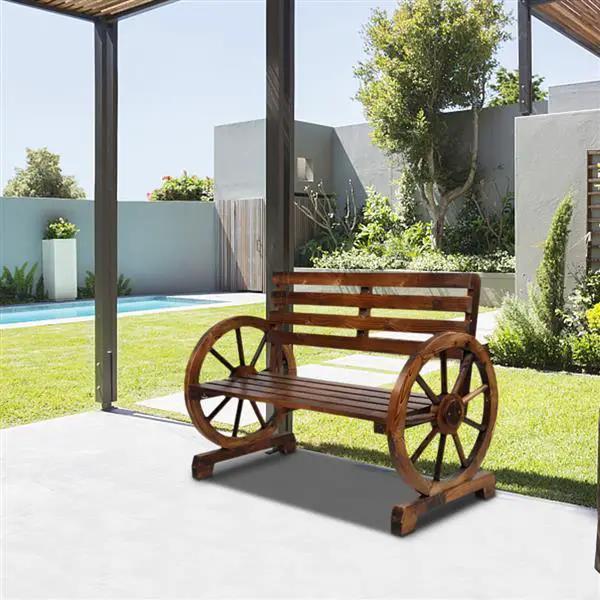 Rustic Wooden Wagon Wheel Garden Bench by House Of Avana
