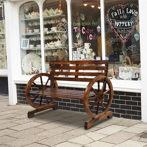 Rustic Wooden Wagon Wheel Garden Bench by House Of Avana