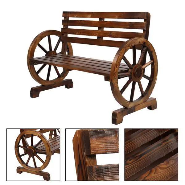 Rustic Wooden Wagon Wheel Garden Bench by House Of Avana