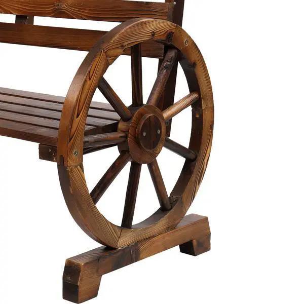 Rustic Wooden Wagon Wheel Garden Bench by House Of Avana