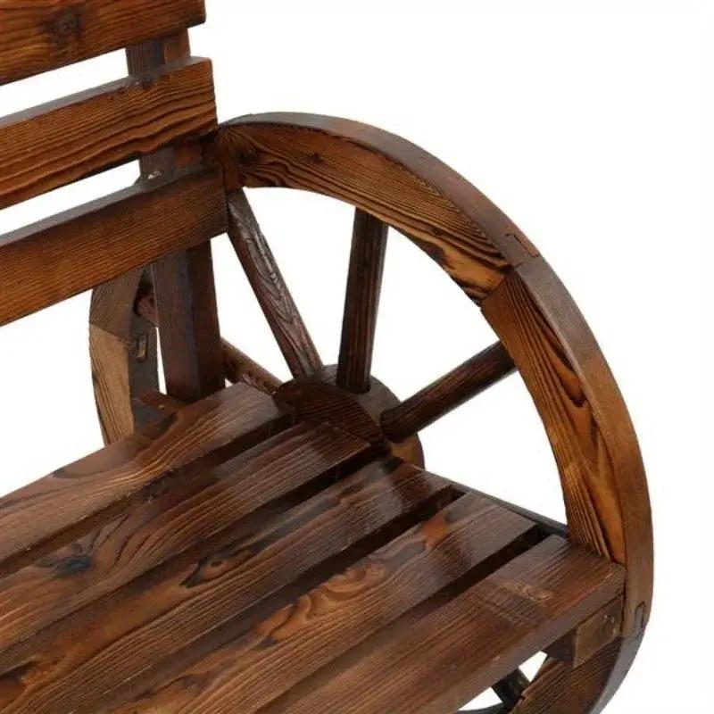 Rustic Wooden Wagon Wheel Garden Bench by House Of Avana