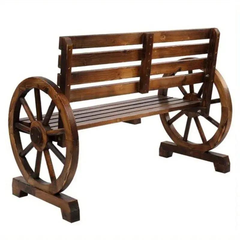 Rustic Wooden Wagon Wheel Garden Bench by House Of Avana