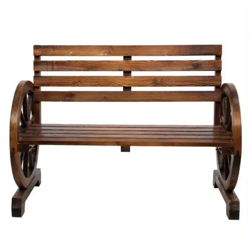 Rustic Wooden Wagon Wheel Garden Bench by House Of Avana