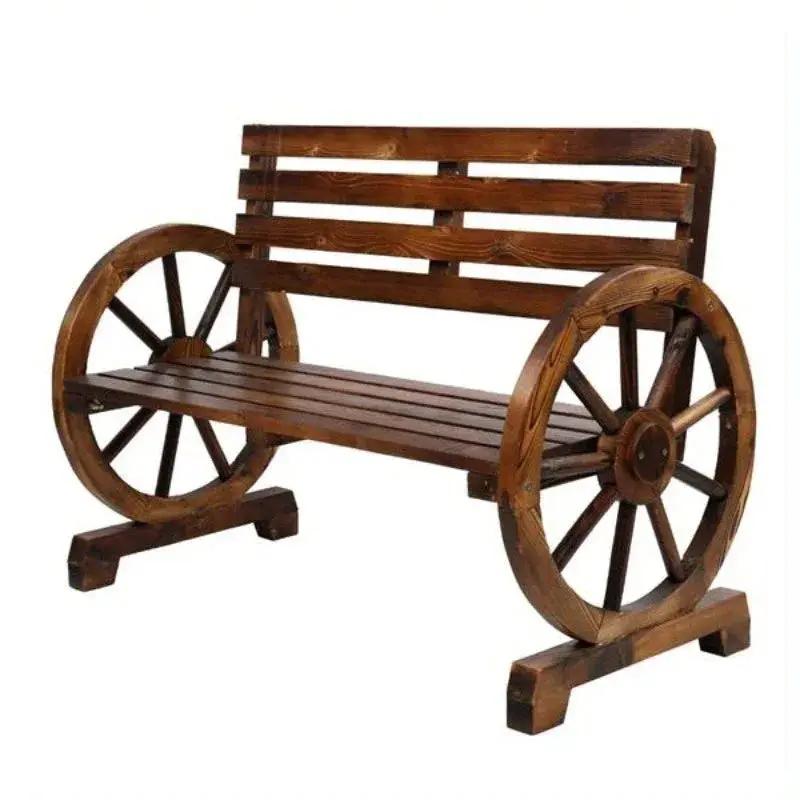 Rustic Wooden Wagon Wheel Garden Bench by House Of Avana