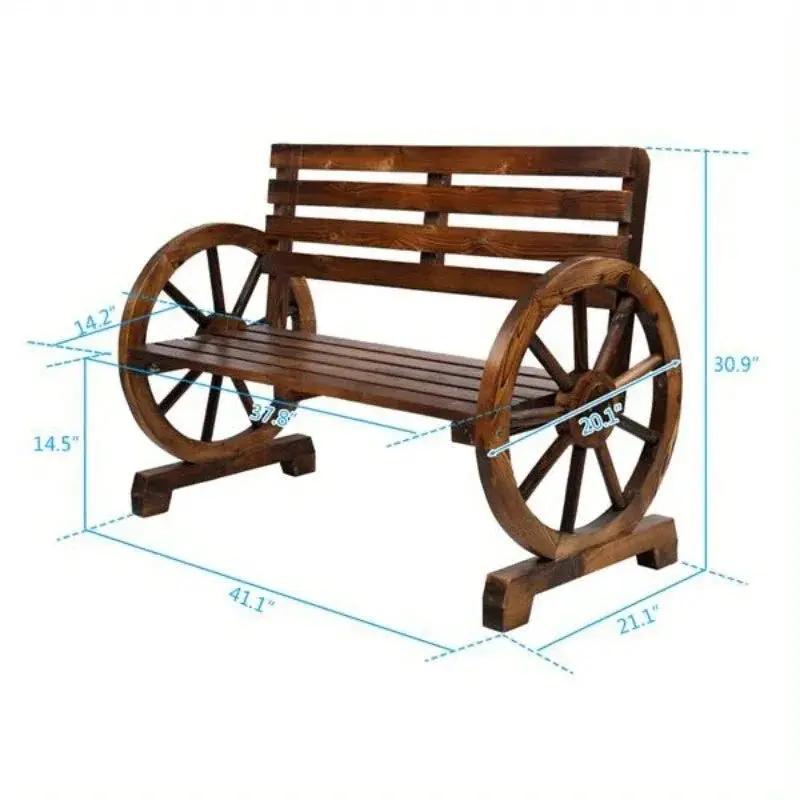 Rustic Wooden Wagon Wheel Garden Bench by House Of Avana