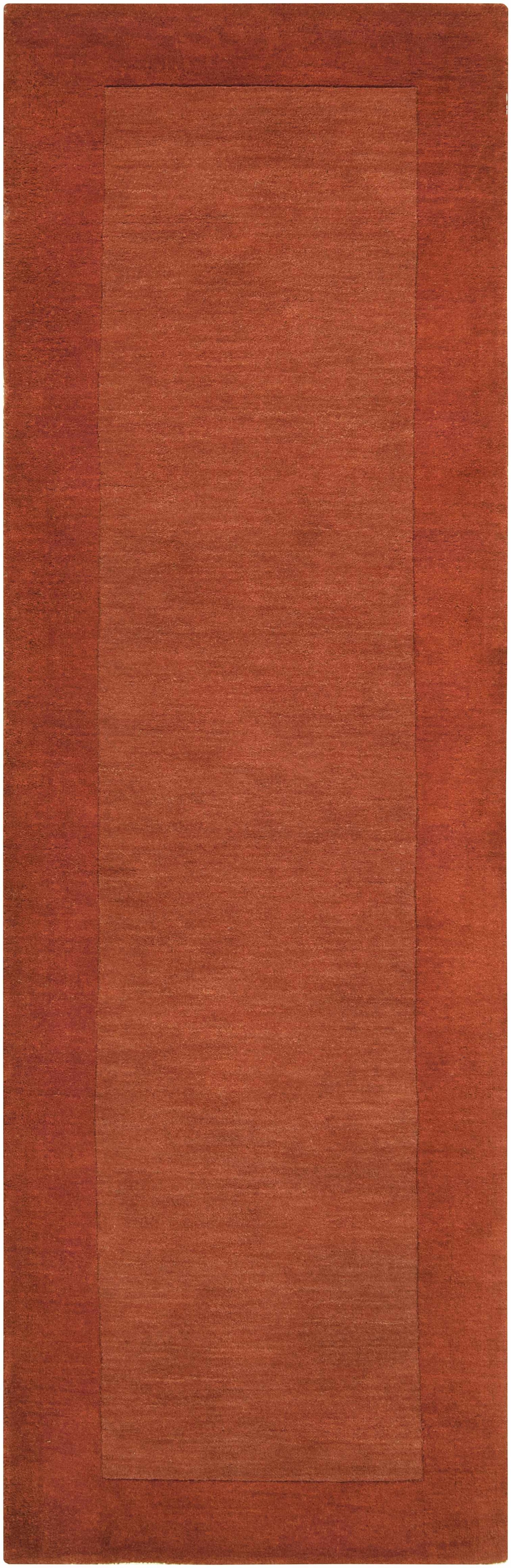 Bordered Solid Brick Red Wool Rug by Boutique Rugs