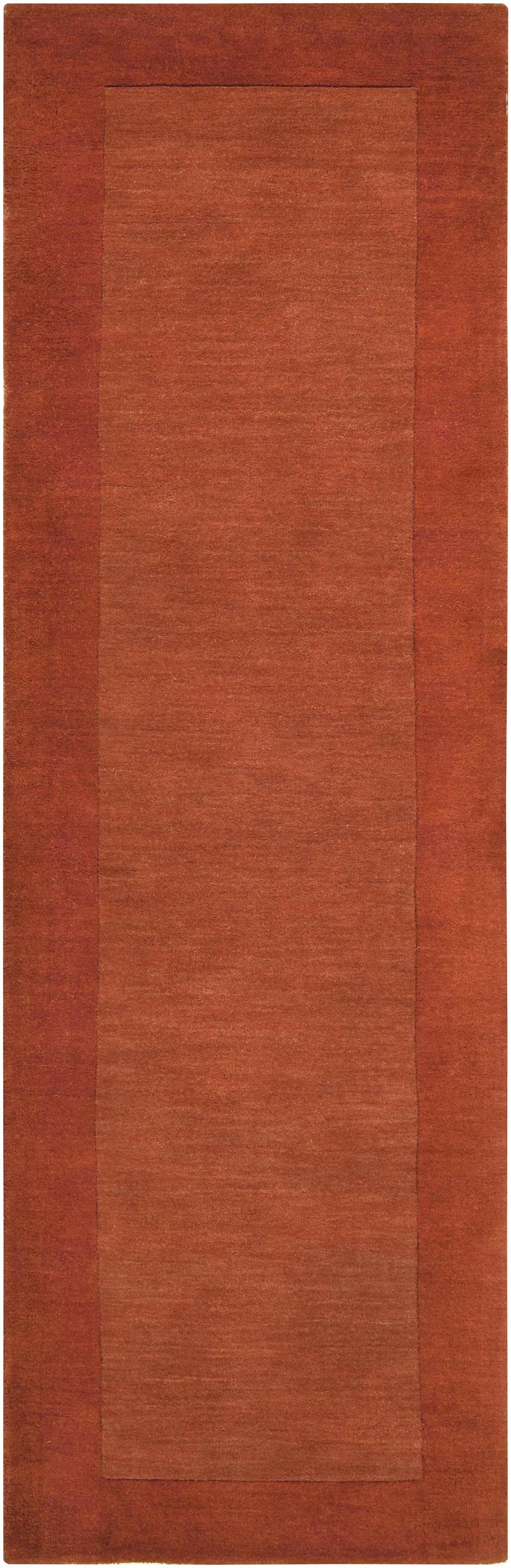 Bordered Solid Brick Red Wool Rug by Boutique Rugs