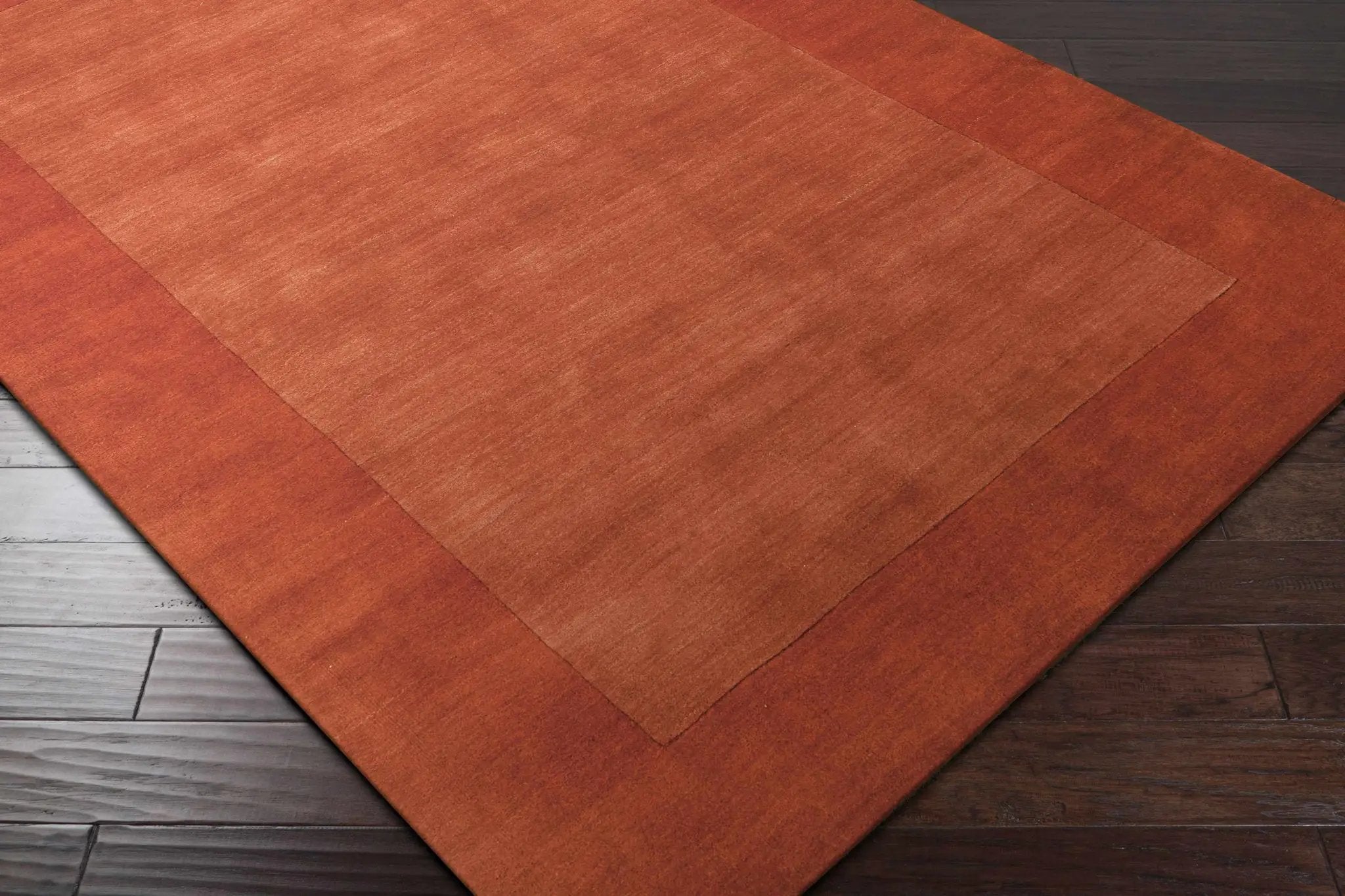Bordered Solid Brick Red Wool Rug by Boutique Rugs