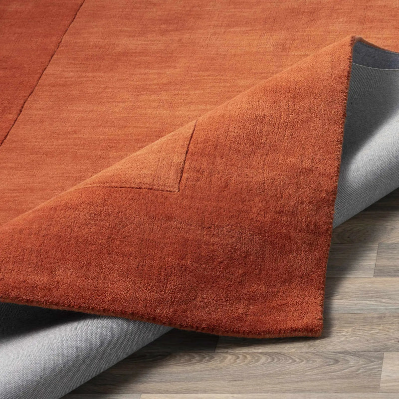 Bordered Solid Brick Red Wool Rug by Boutique Rugs