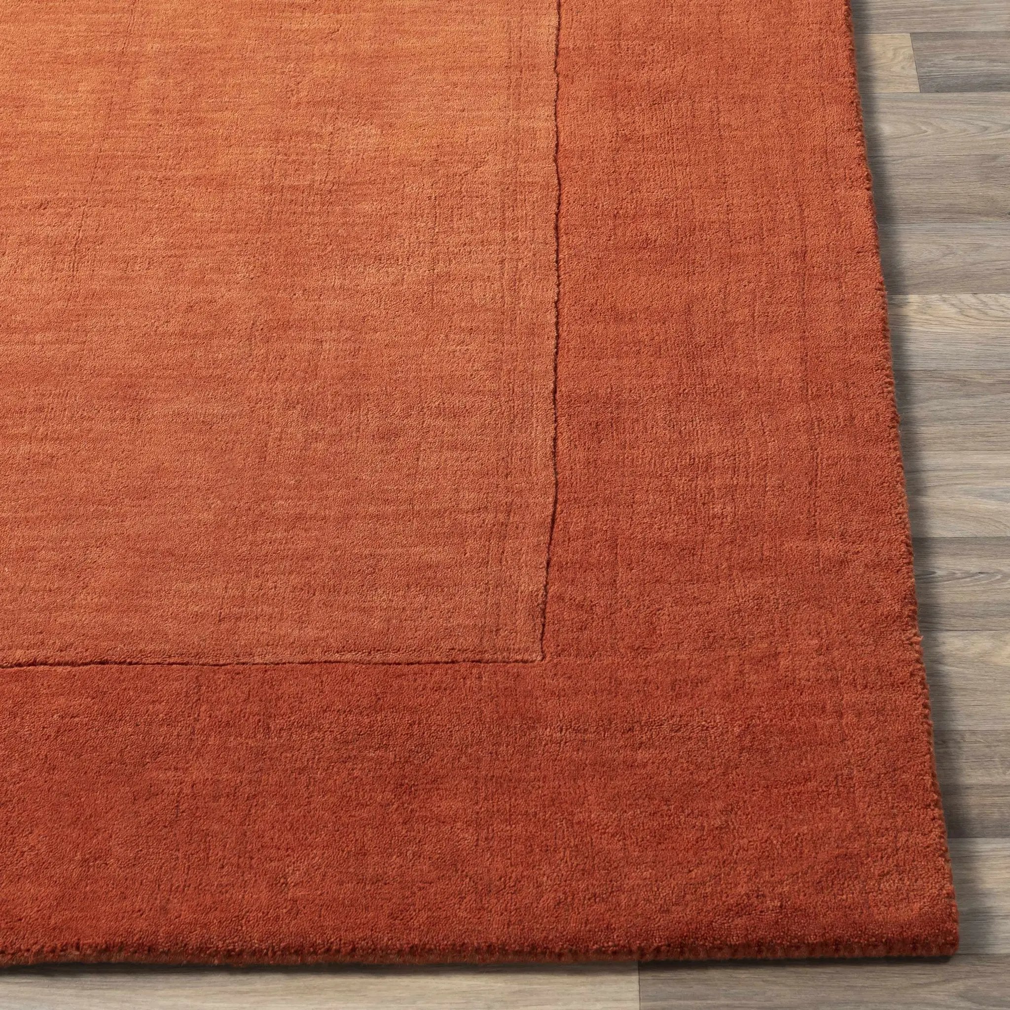 Bordered Solid Brick Red Wool Rug by Boutique Rugs