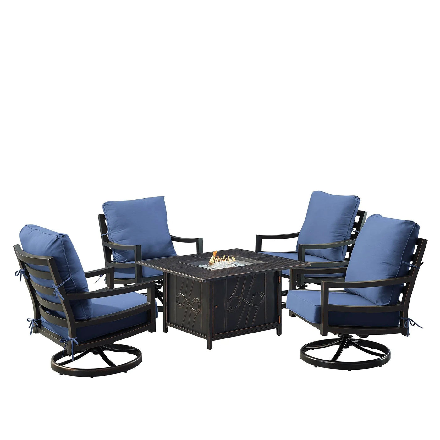Black Aluminum Fire Table Set with Four Club Chairs by Sharicks