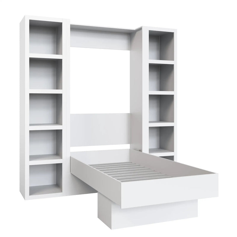 Easy-Lift Twin Murphy Wall Bed in White with Two Bookshelves by Sharicks